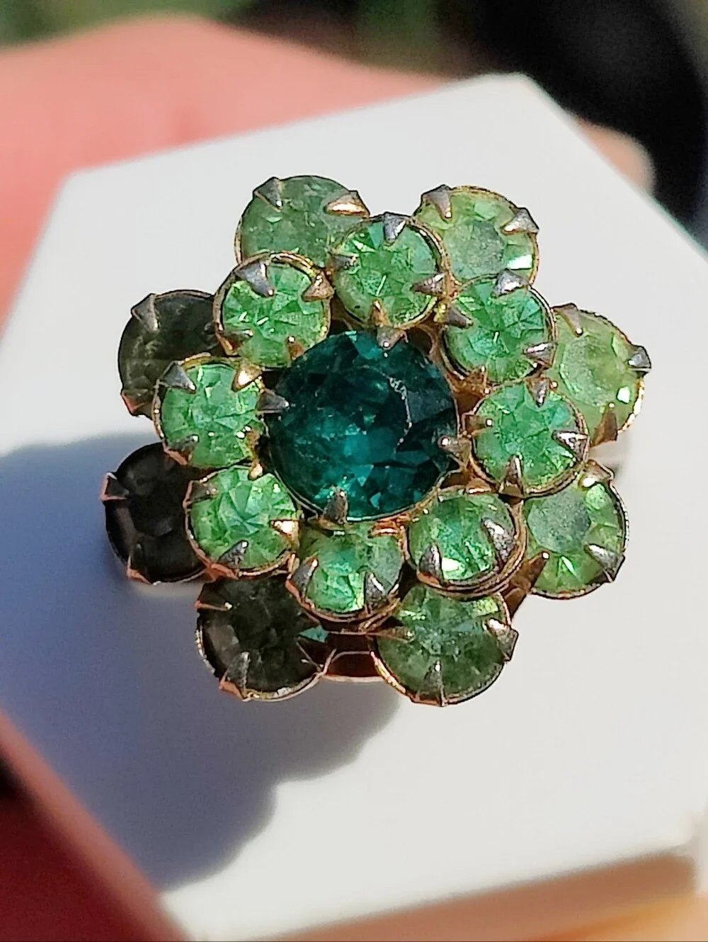 Vintage Green Uranium Glass Flower Ring